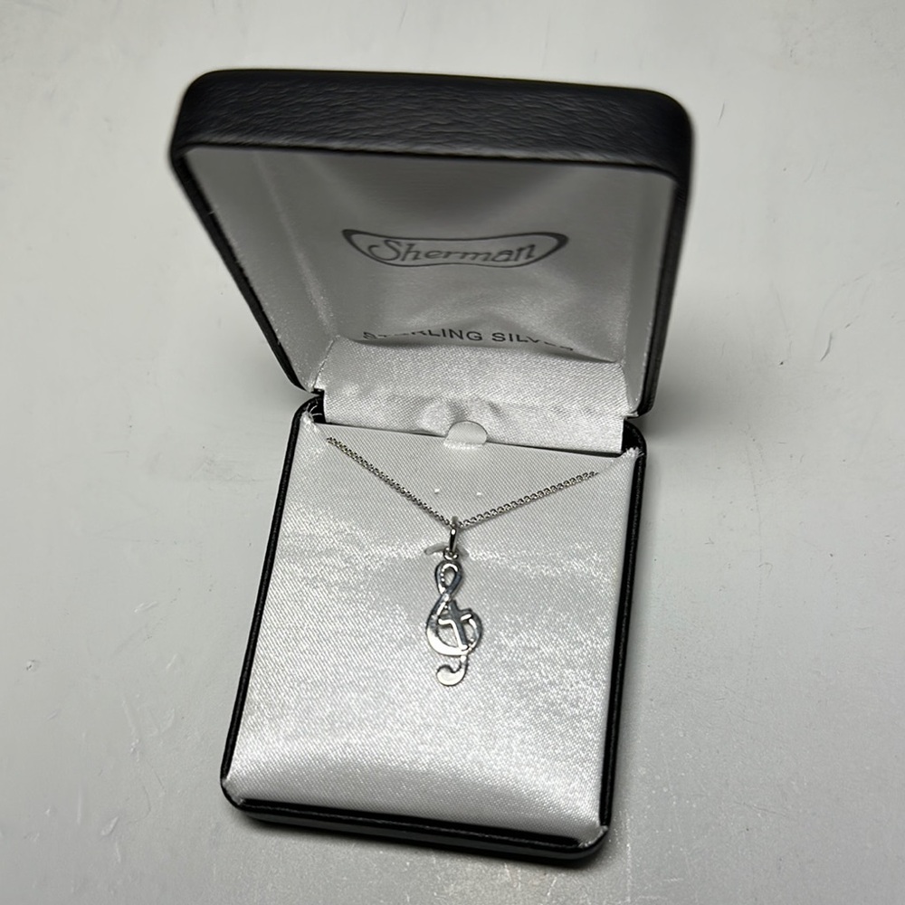 Sherman Sterling Silver Treble Clef with Cross Necklace